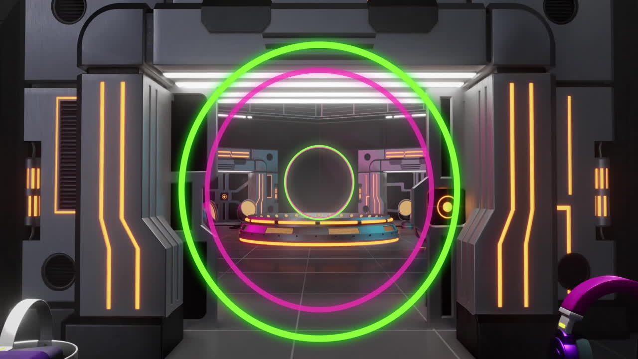 animación de iconos y formas de juego en la sala cibernética