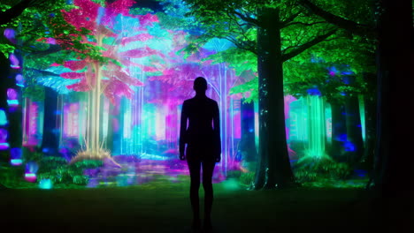 silhouette in a luminous fantasy forest