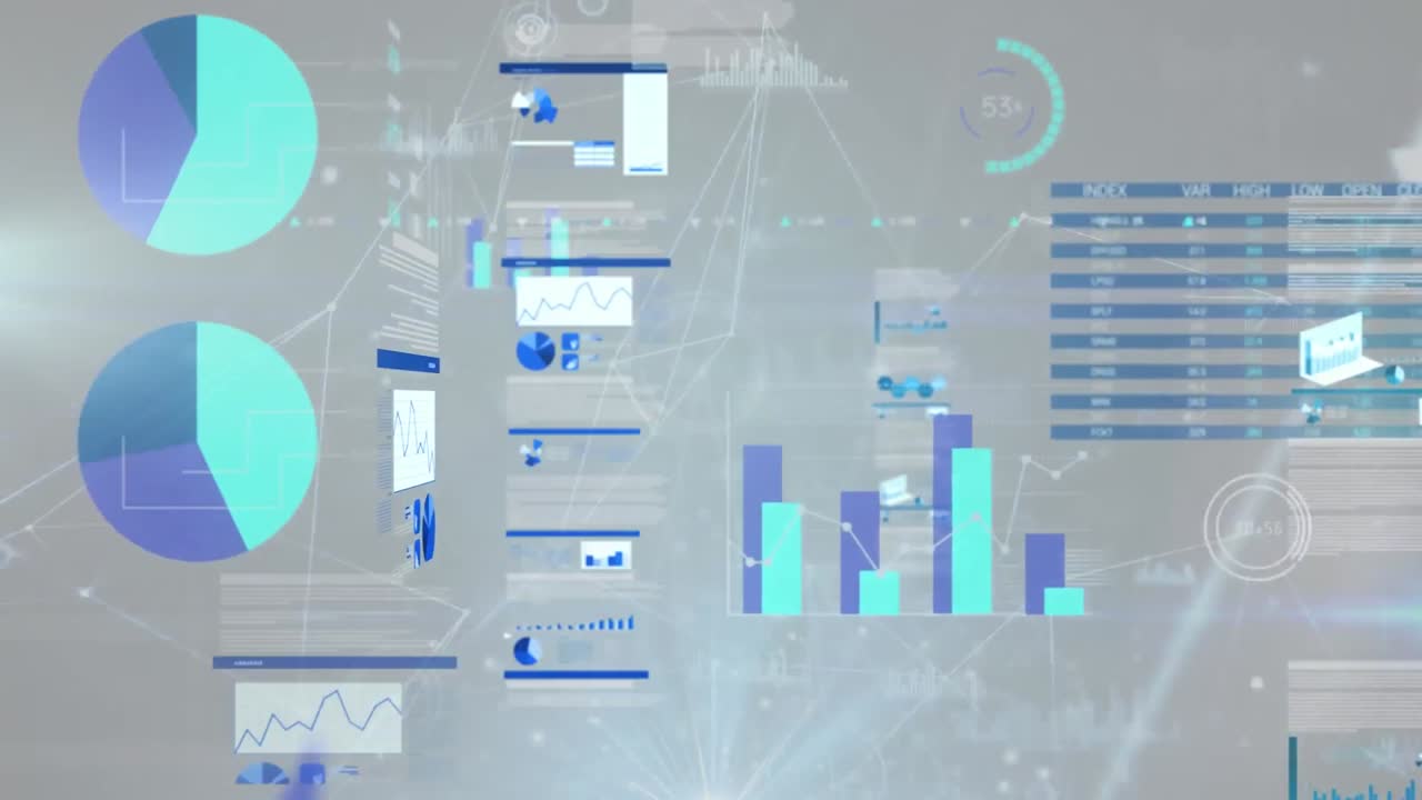 animación del procesamiento de datos y la red de conexiones sobre fondo negro