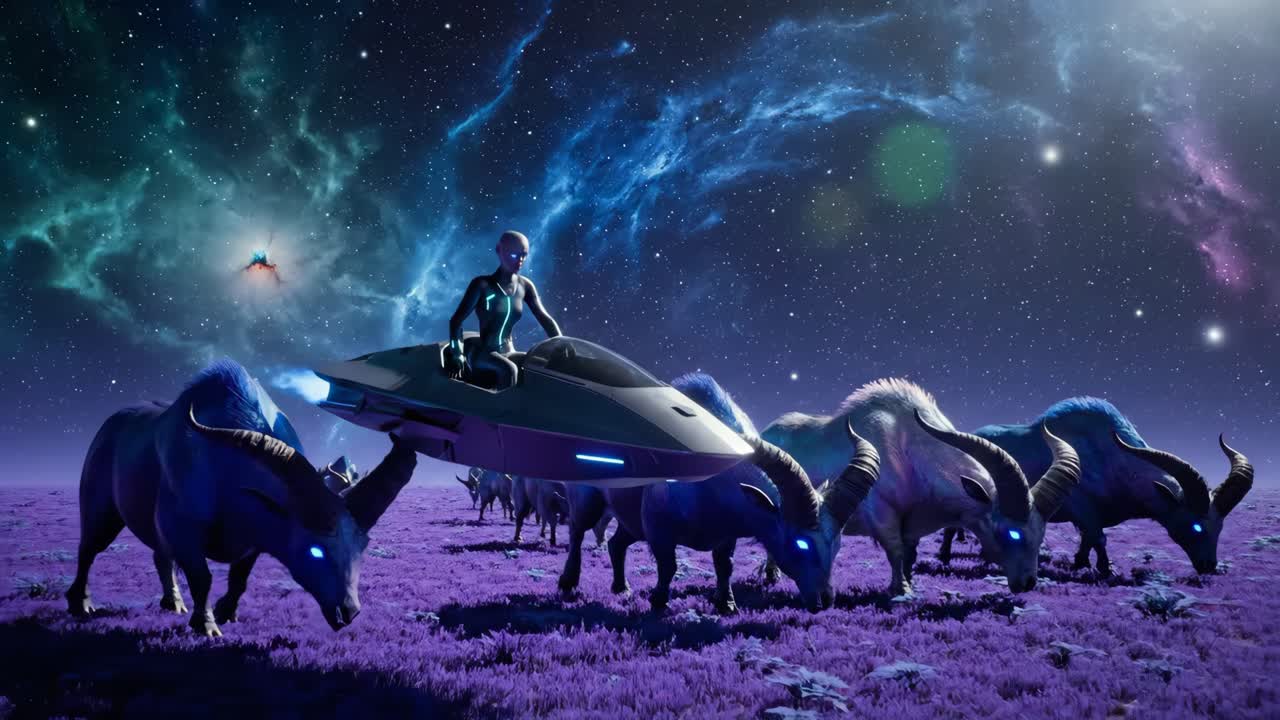 Alien Herder in a Sci-Fi Landscape