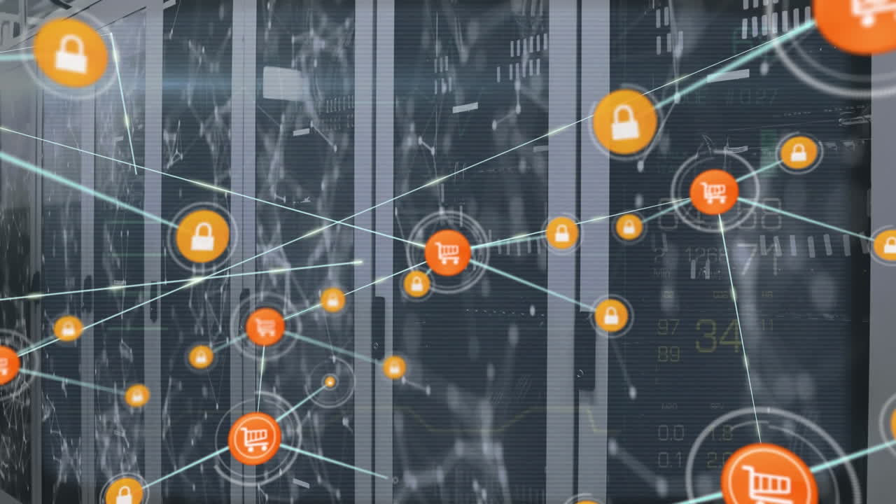 animación de la red de conexiones a través de la sala de servidores