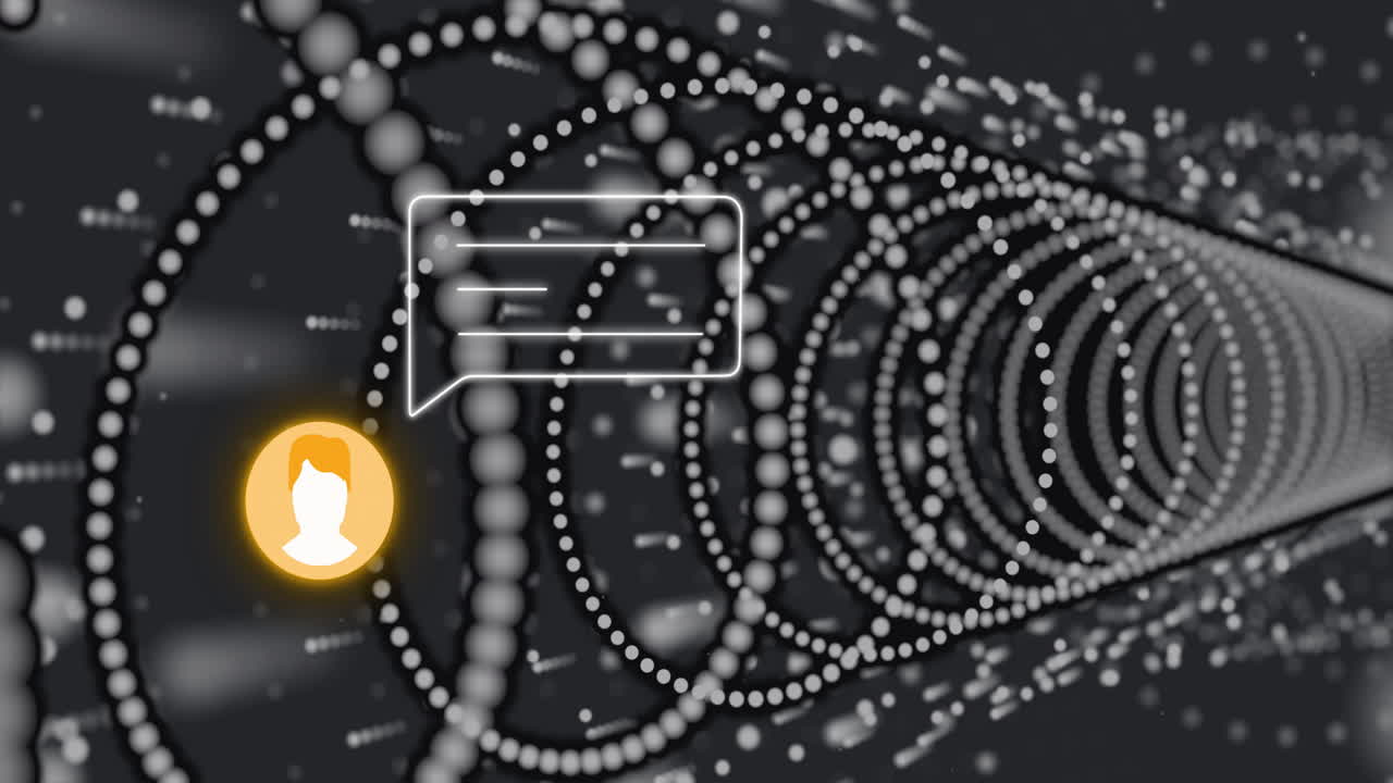 Animation of chat bubble and user icon in digital data tunnel