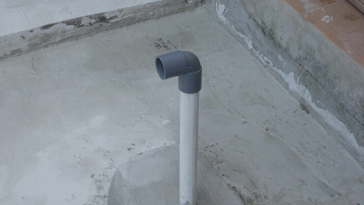 Installazione di tubo di sfiato in PVC sul tetto con connettore a gomito a 90 gradi