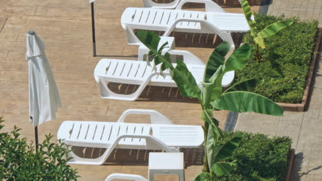 poolside sun loungers and umbrellas