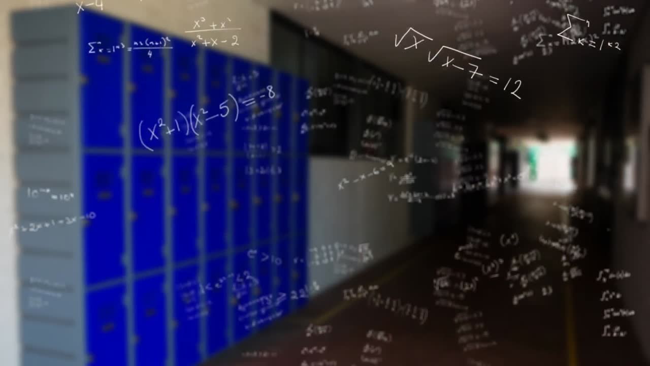 Mathematical formulas against school hallway