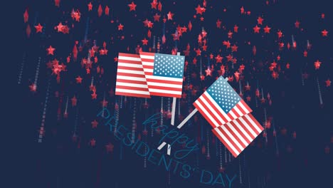 Animation-of-usa-flags-and-happy-presidents-day-over-navy-background-with-red-stars