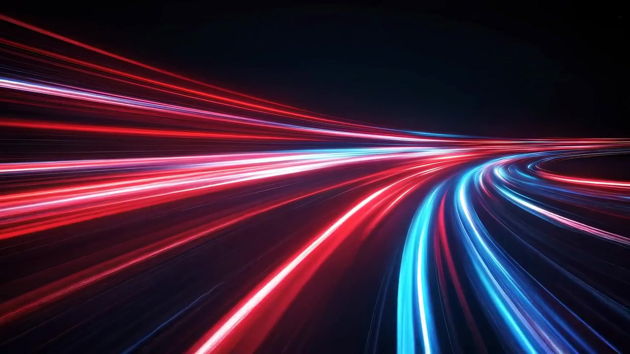 Scie Luminose Dinamiche Rosse e Blu in Movimento ad Alta Velocità