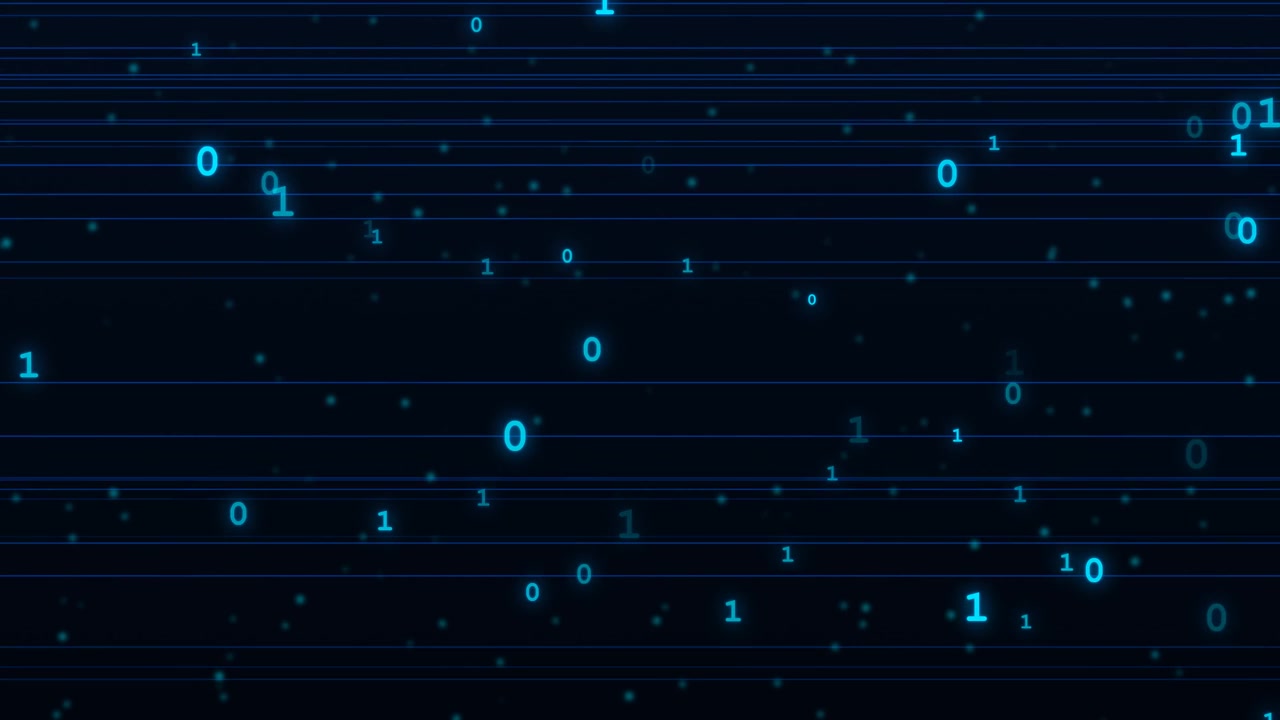 Digital Binary Code Streaming on Dark Background