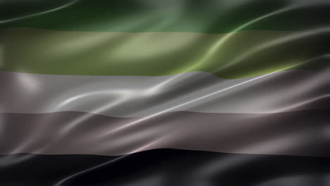 aromantic pride flag, font view, full frame, glossy, fluttering, elegant silky texture, waving in the wind, realistic 4k cg animation, seamless loop-able, movie-like look, slow motion fluttering