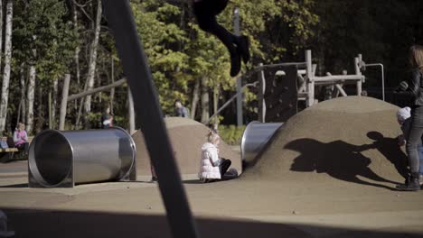 children playing at a playground in the park on a sunny day