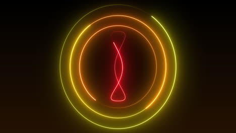 animation of neon sign with red loop and yellow to green circles on black background