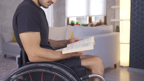 persona discapacitada leyendo un libro en silla de ruedas.