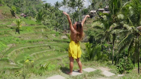 Frau-In-Einem-Gelben-Kleid-Bewundert-An-Einem-Sonnigen-Tag-Die-üppigen-Reisterrassen-Von-Tegalalang-Auf-Bali