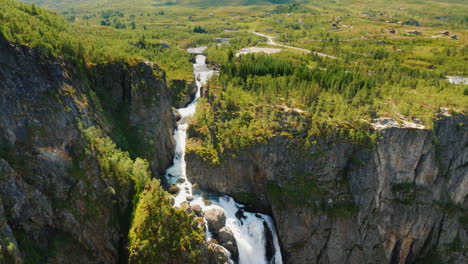 The-Famous-Waterfall-Voringsfossen-In-Norway-Impressive-Beauty-Of-Scandinavian-Nature-4k-Video