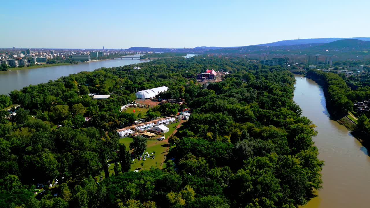 Sziget Festival In &Oacute;buda Island, Budapest, Hungary - aerial shot