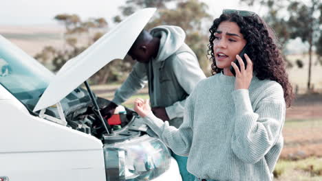 couple stranded with broken down car calls for assistance