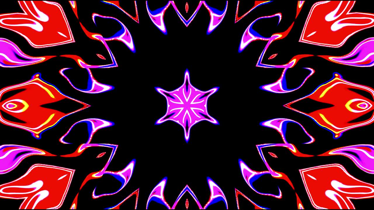 Caleidoscopio astratto di vari colori, a forma di fiore, su sfondo astratto con linee luminose, mandala, loop continuo 4k, meditazione, movimento in loop fluido.