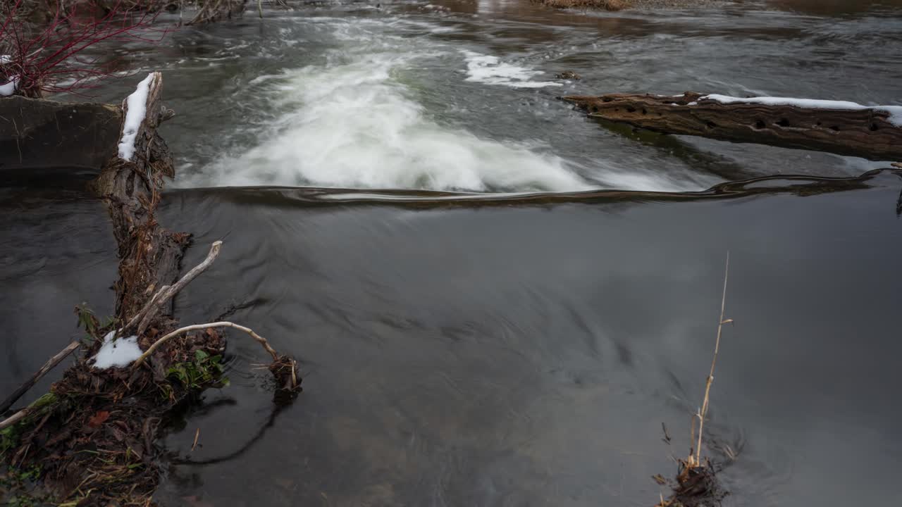 Time lapse tilt of flowing water stream Credit River Caledon Lake Ontario Canada conservation environment travel tourism recreation North America