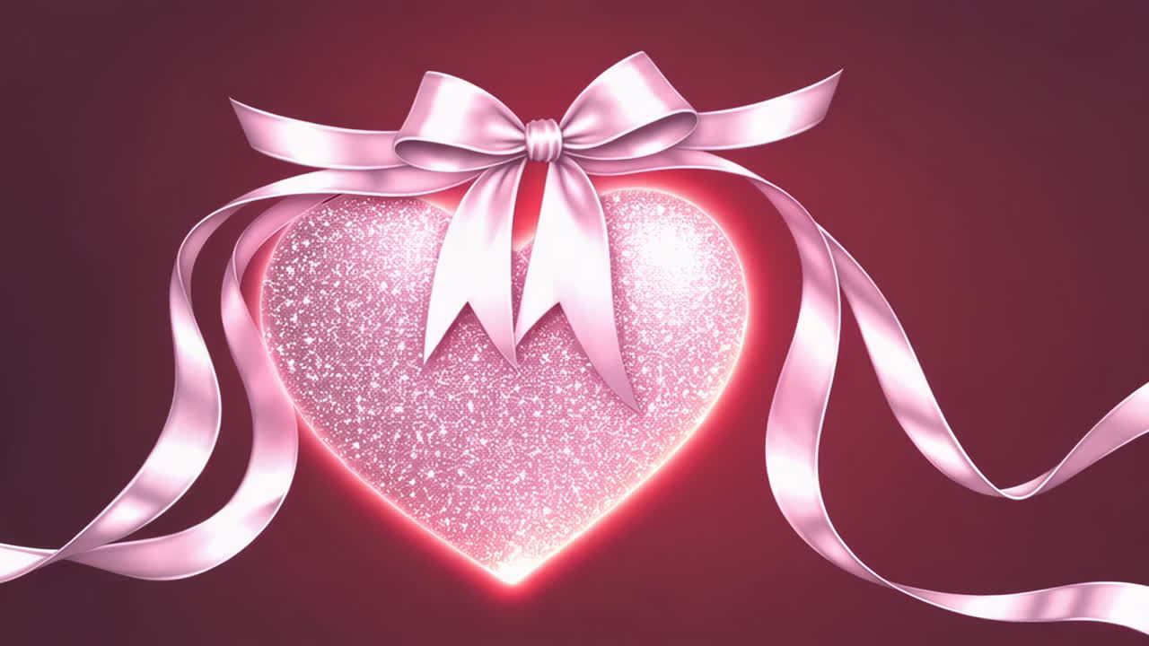 Sparkly Pink Heart with Ribbon Bow
