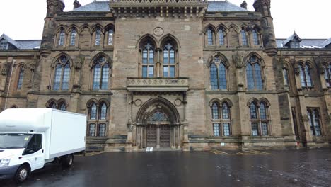 glasgow university gothic architecture view in rainy weather