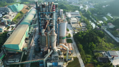 aerial view of oil depot, an oil refinery, truck transporting fuel and gasoline, gas storage terminal