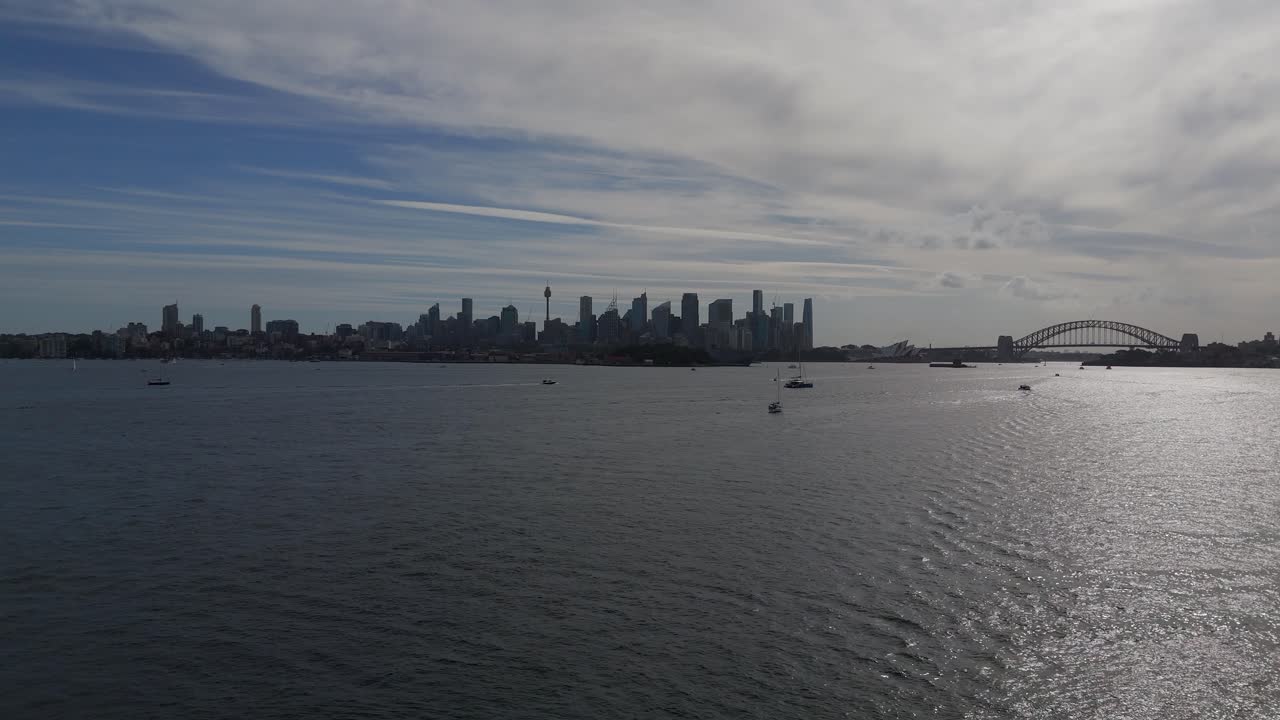 Drone takes off over the City of Sydney in Australia