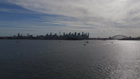 drone takes off over the city of sydney in australia