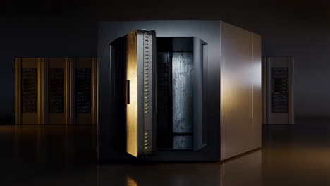 futuristic server rack in a dark data center