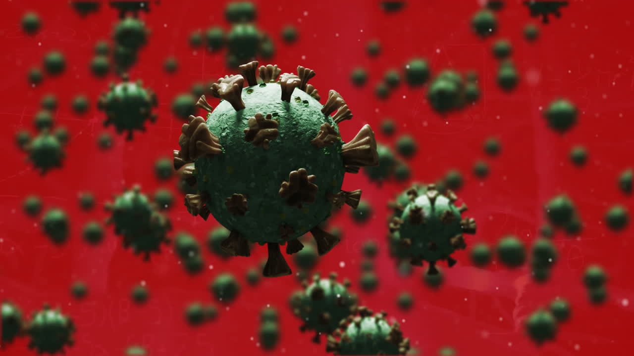 Animation of spots over virus cells on red background