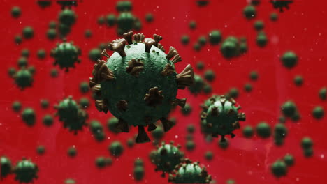 animación de manchas sobre las células del virus sobre fondo rojo