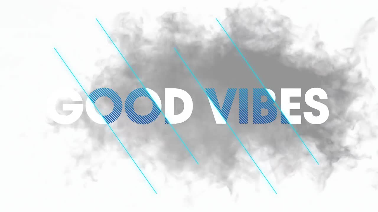 animación de buenos ritmos texto en letras azules y blancas sobre humo sobre fondo blanco