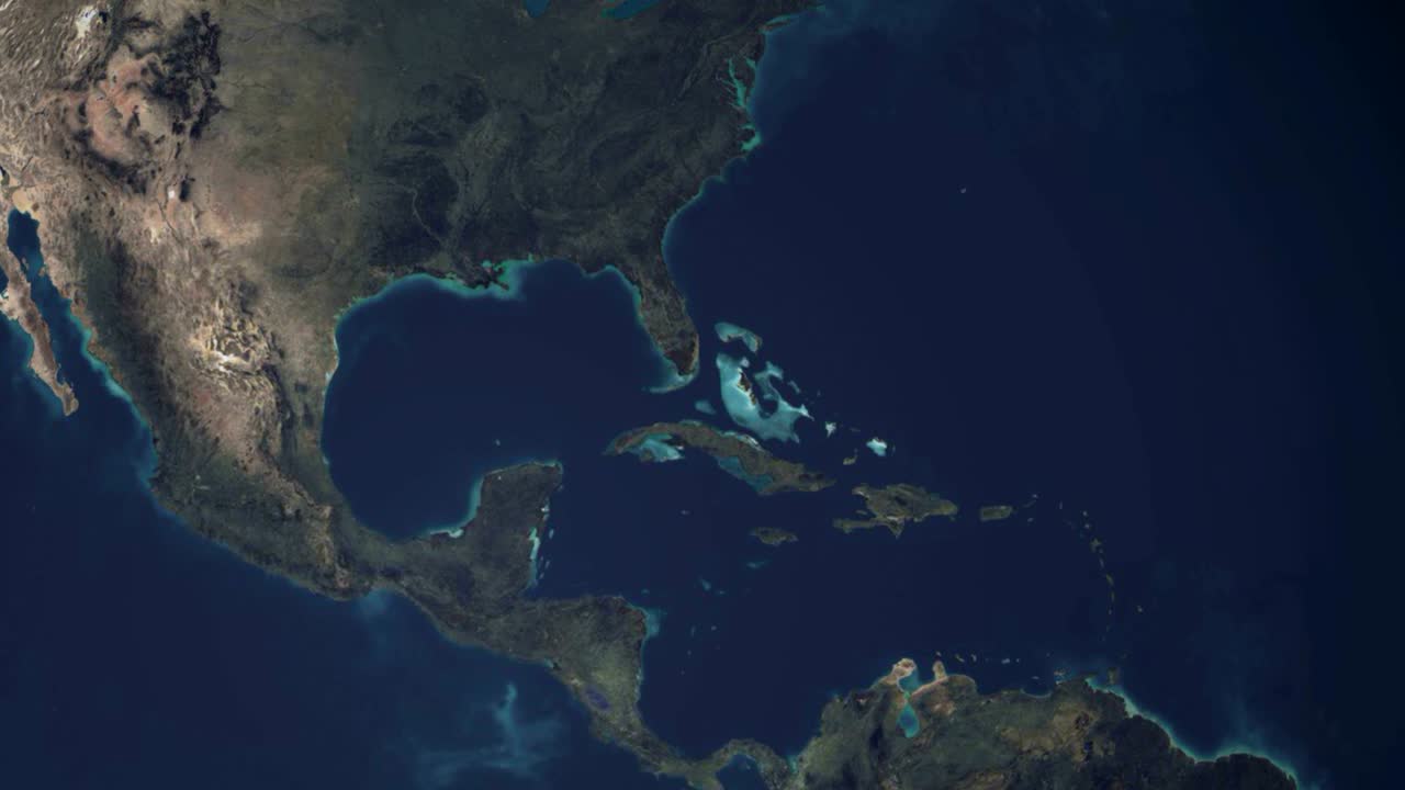 3d 지구 스타일링 회전 행성 렌즈 플레어 태양 멕시코와 카리로 확대