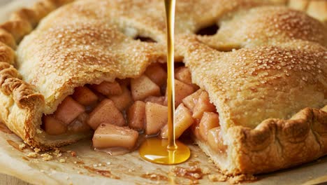 delicious apple pie with caramel drizzle