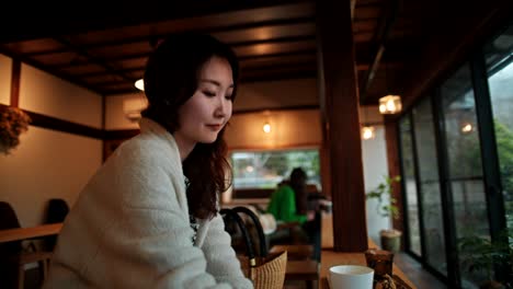 Woman Relaxing in a Japanese Cafe