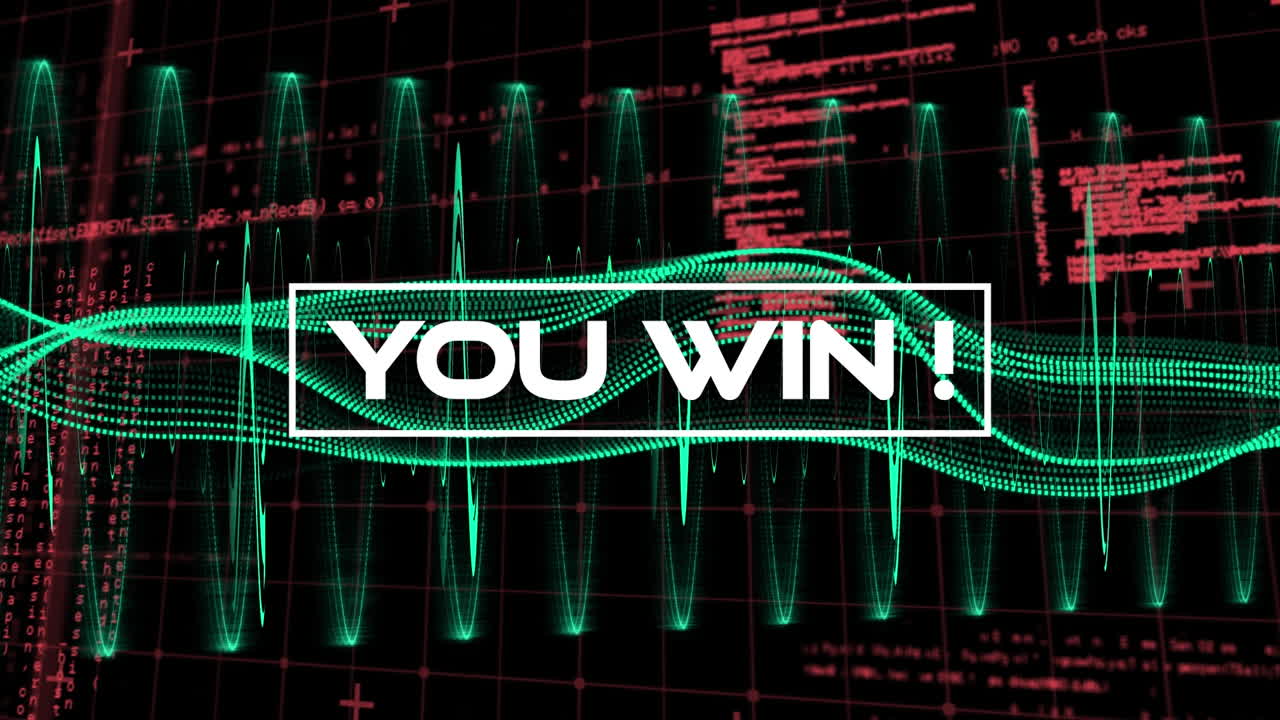 animación de usted ganar texto sobre red de malla de conexión y lenguaje de programación