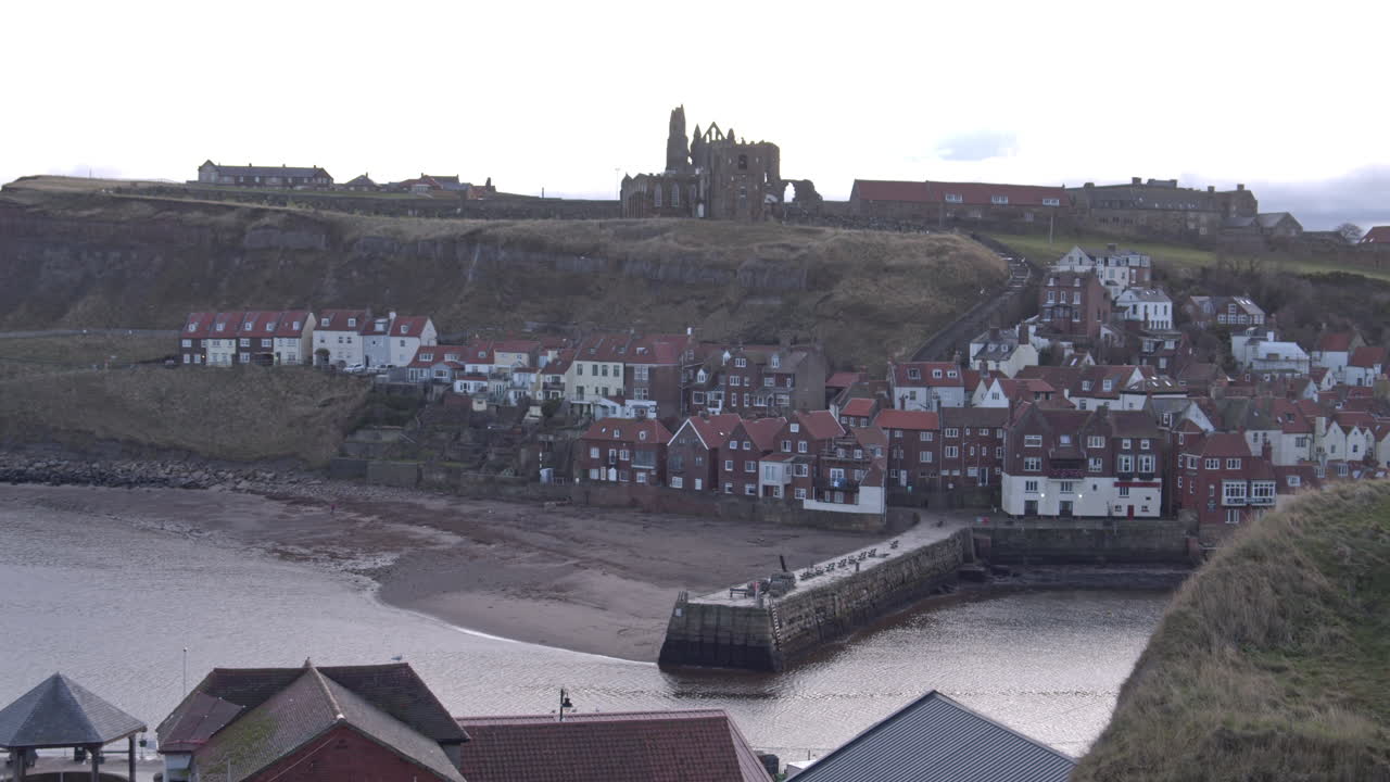 Whitby, North York Moors, Static Shot, early morning sunshine North Yorkshire Heritage Coast, Yachts and Abbey BMPCC 4K Prores 422 Clip 14