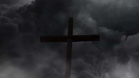 wooden cross amidst storm clouds background