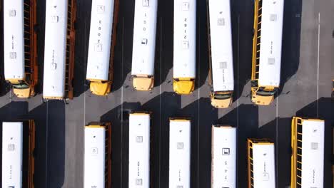 excellent overhead view of school buses in a parking lot