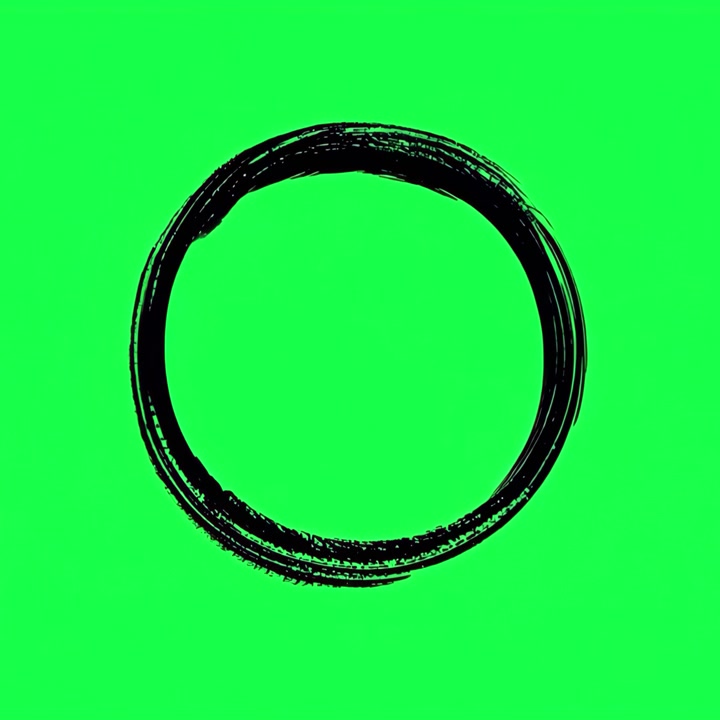 Animated Black Brush Stroke Drawing a Zen Enso Circle on Green Screen