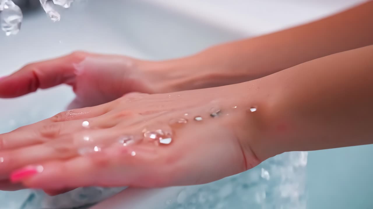 Donna che si lava le mani con acqua fredda e ghiaccio