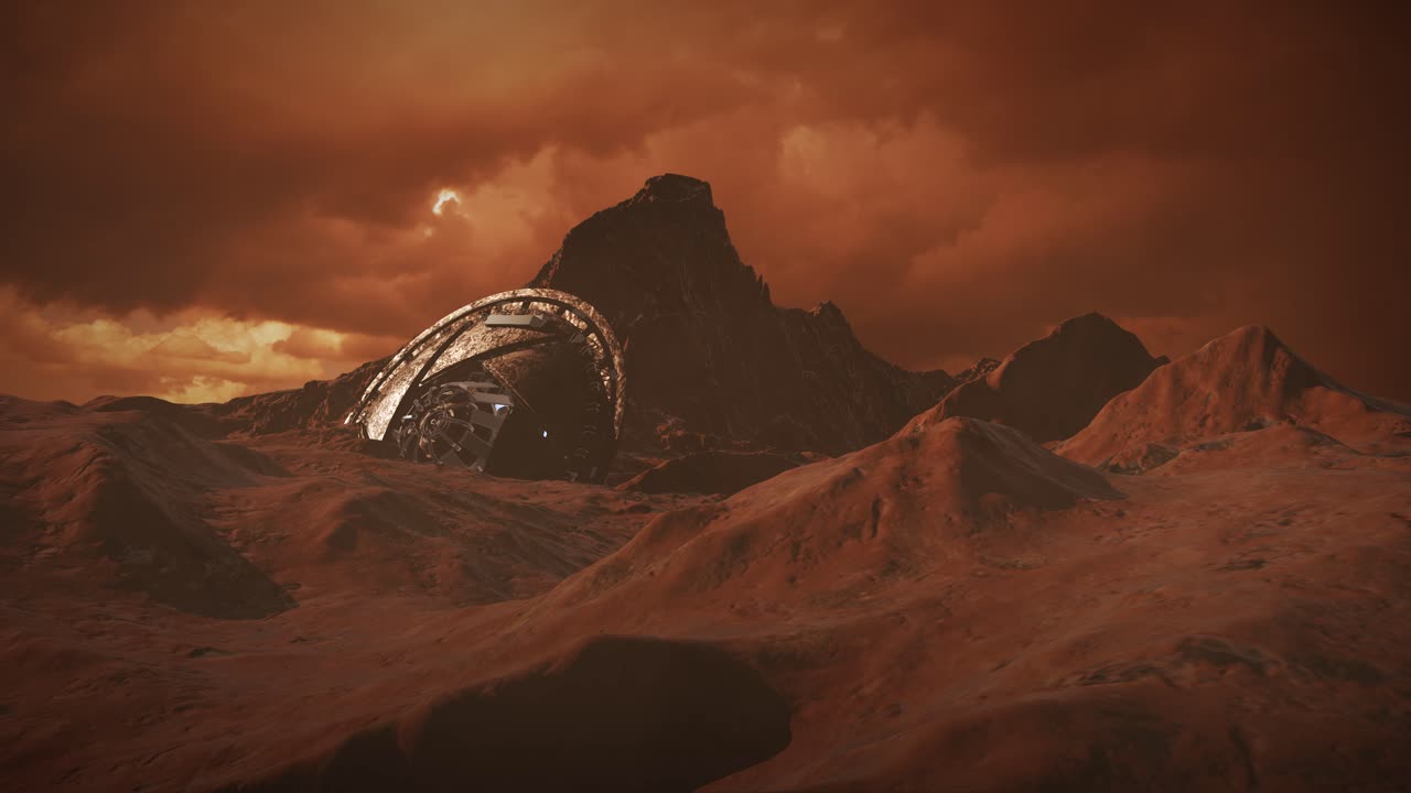 la nave espacial alienígena en el paisaje de marte