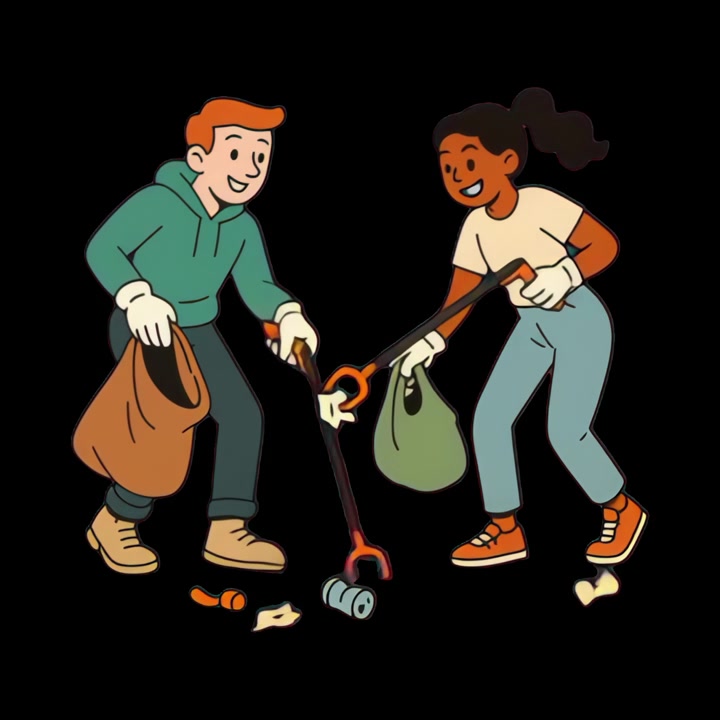 Animated Characters Volunteering for Environmental Cleanup