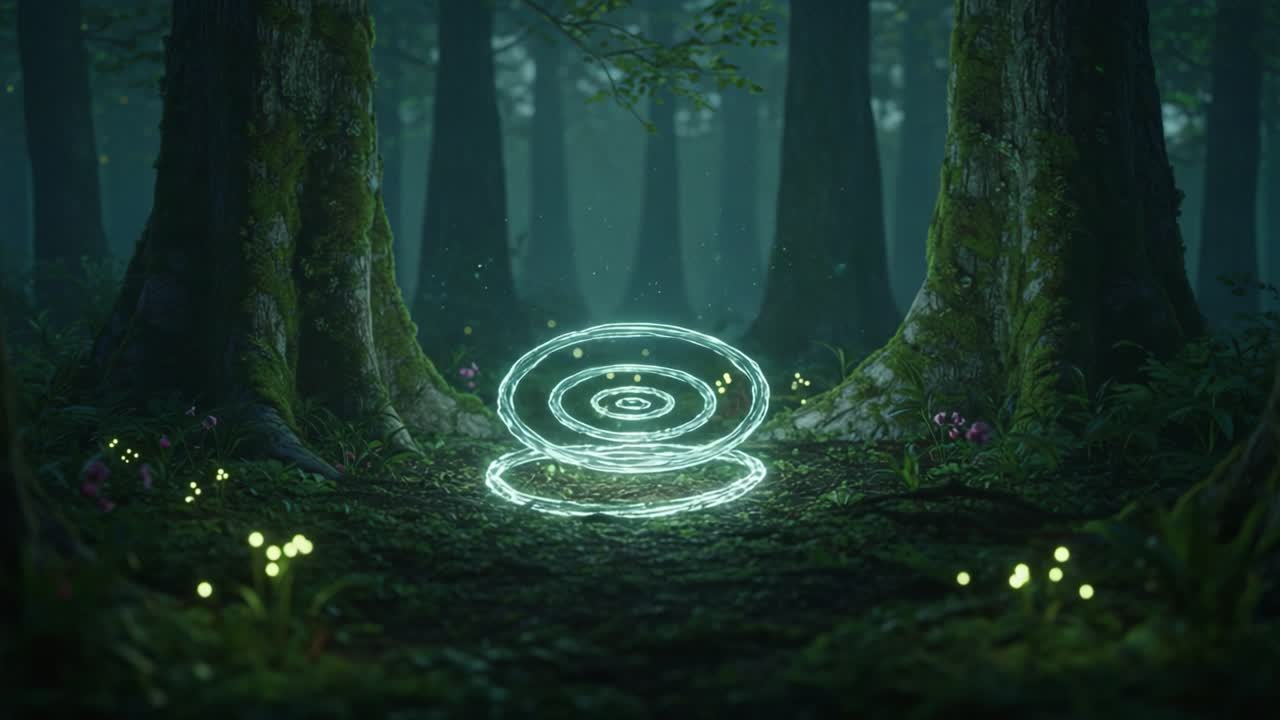 A Mystical Portal Illuminates the Enchanted Forest, Creating a Magical Atmosphere Amongst Ancient Trees and Ethereal Light in the Heart of Nature's Beauty