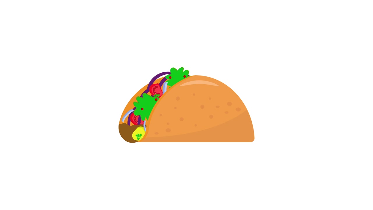 Animeret taco, der samles med friske ingredienser.