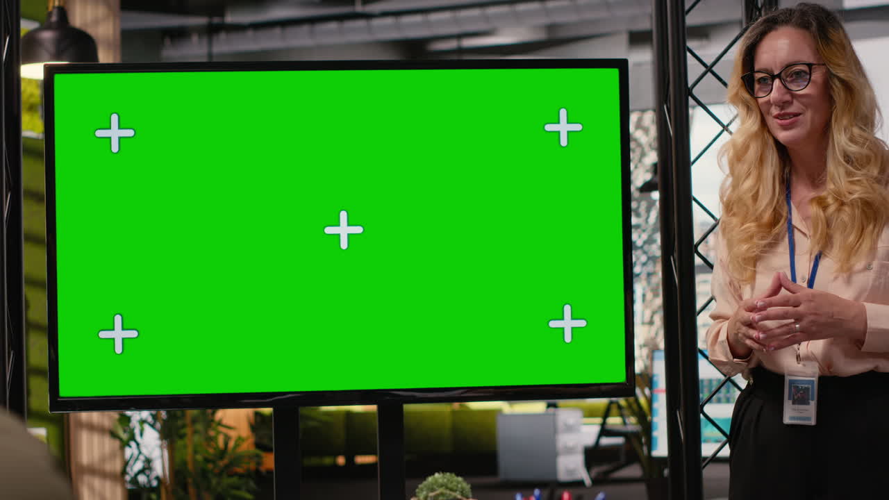 Ambitious business partners aligning strategy in front of a chroma key screen