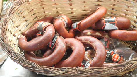 closeup of turkish sucuk sausage in a basket