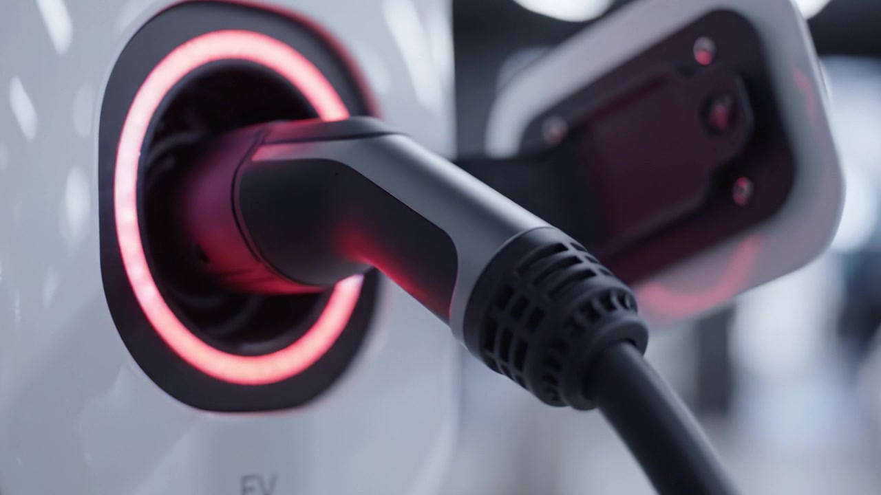 An Electric Vehicle Charging Station: Capturing the Transition from Charging to Fully Charged with LED Indicators Displaying Progress and Connection Status