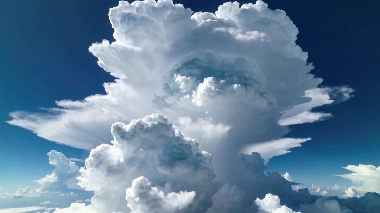 Updrafts driving storm cloud growing turrets, forming anvil while camera tightening for meteorology