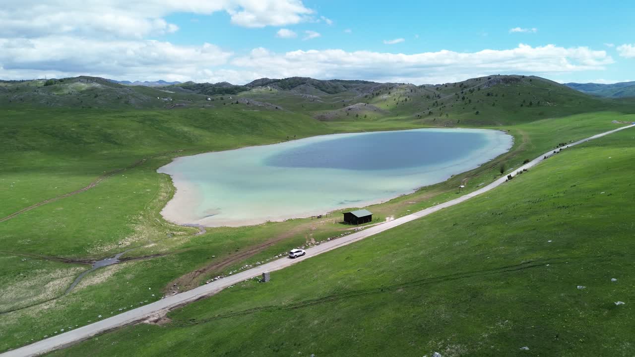 Vrazje jezero or Devil's Lake, glacial lake in Durmitor National Park on Jezerska plateau, Drone shot, Panoramic view