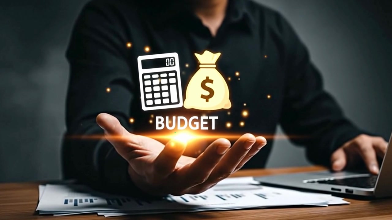 Forretningsmand holder ikoner for budgettering og finansiel planlægning